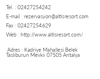 Altis Resort Hotel & Spa iletiim bilgileri